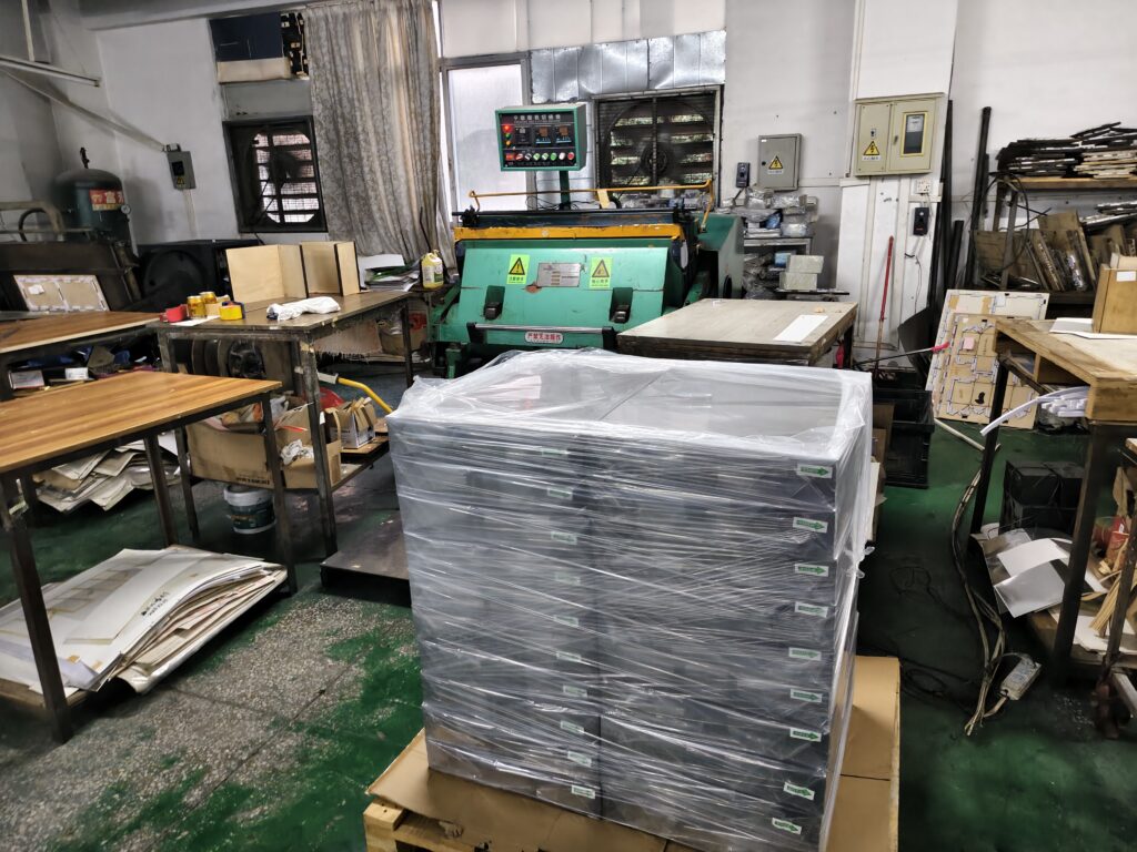 Clear plastic box packging area