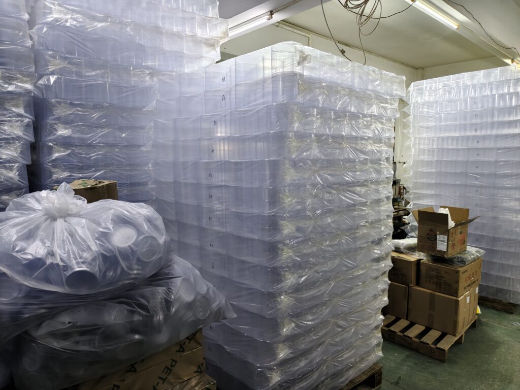 Transparent plastic box inventory in factory