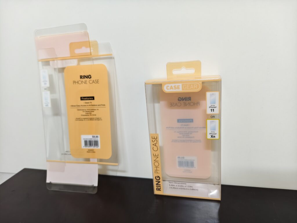 Clear PET hanger tab packaging box for retail display